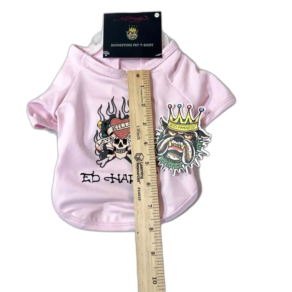 Ed Hardy Rhinestone Pet T-shirt Pink Skull Love Kills Slowly Dogs Size XS NWT